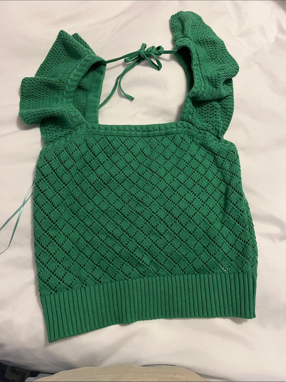 Free Assembly Green Knit Ruffled Strap Sweater Tank